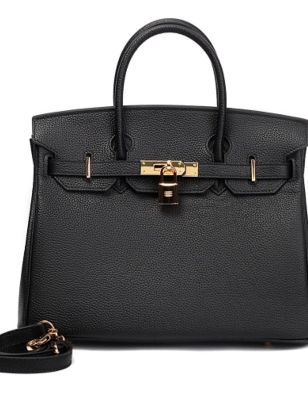 30CM Classic Black Birkin Structured  Handbag with Gold Hardware. Made in Italy